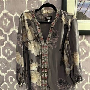 Johnny Was Workshop Floral Top with Purple and Cream Accents